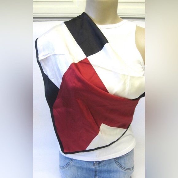 Vintage Talbots Silk Scarf Red Black White Scarf S2 - Picture 3 of 4